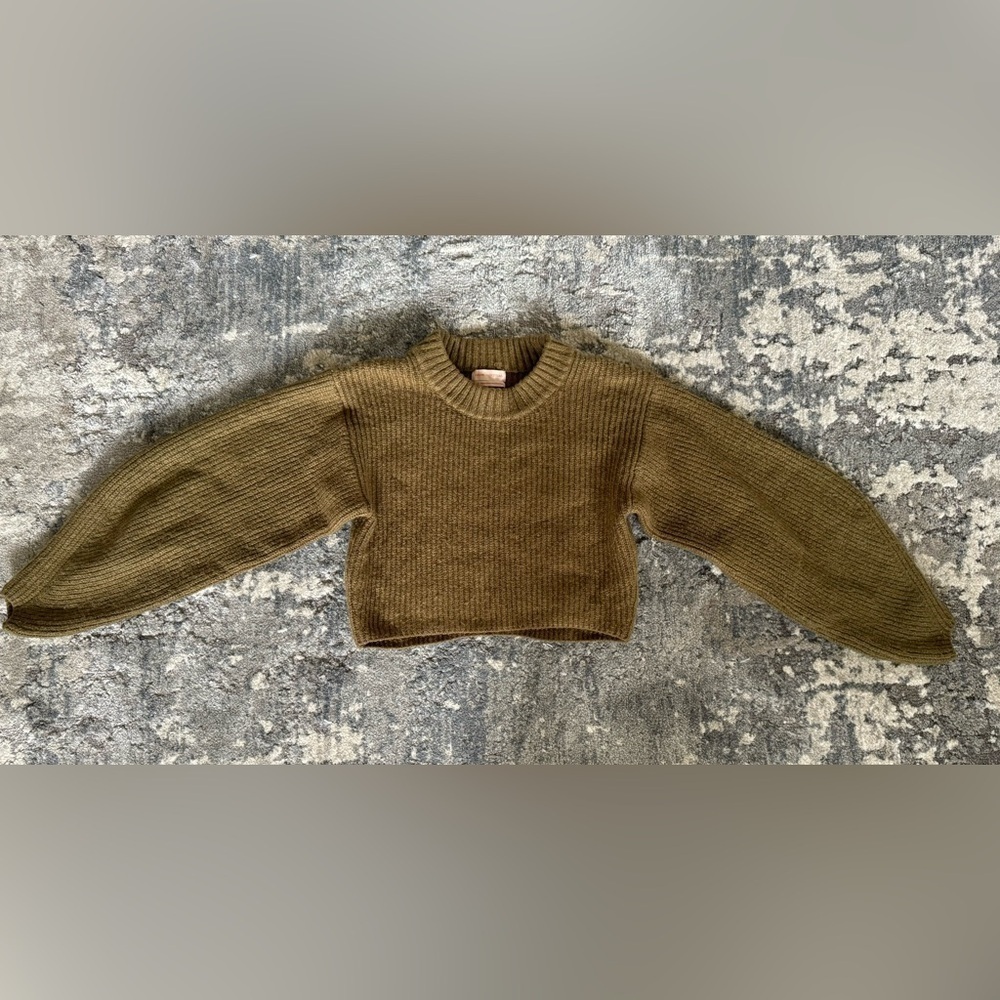 Urban Outfitters Women's Knit Cropped Sweater Balloon Sleeve Green